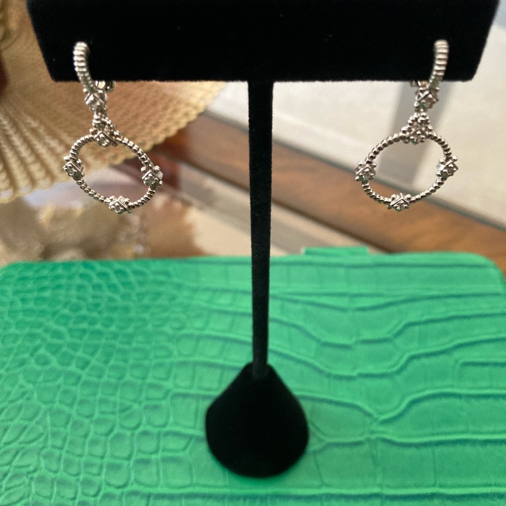 Pre-Loved Judith Ripka Textured Sterling Silver Circle Earrings/Diamond Accents